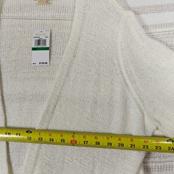 Michael Kors White Fringe Hem Open Knit Cardigan Sweater Size L NWT - Picture 3 of 9